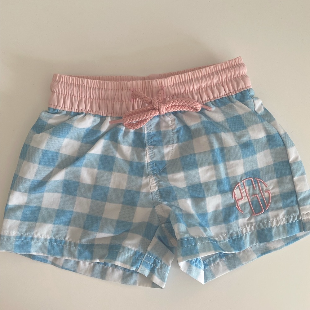 TBBC BLUE GINGHAM SWIM TRUNKS